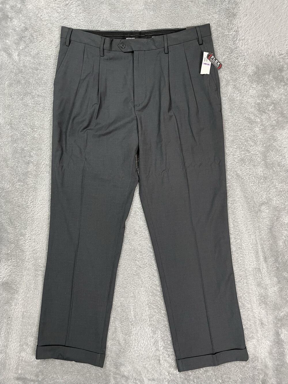 Van Heusen Flex Dress Pants Mens 38x32* Gray Classic Fit Stretch Pleated NWT